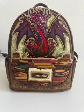Loungefly Brown Backpack with Red & Purple Dragon